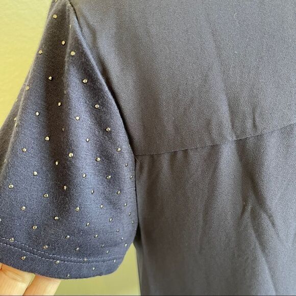 Loft Mixed Media Navy Raised Polka Dot Short Sleeve Tee-Shirt - Medium - Picture 5 of 10